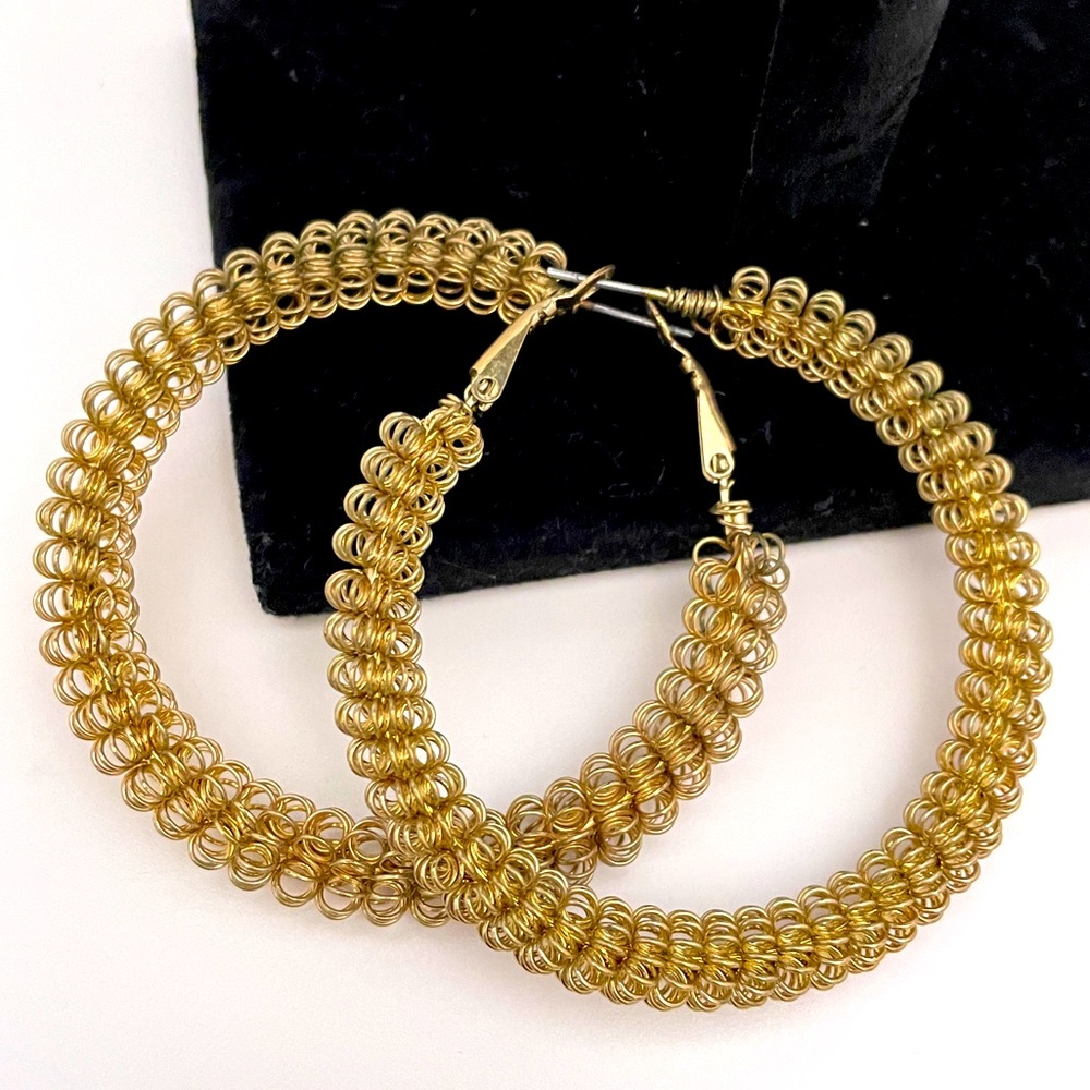 Vintage Gold Tone Streetwear Chain Whimsical Oversized Statement Hoop Earrings